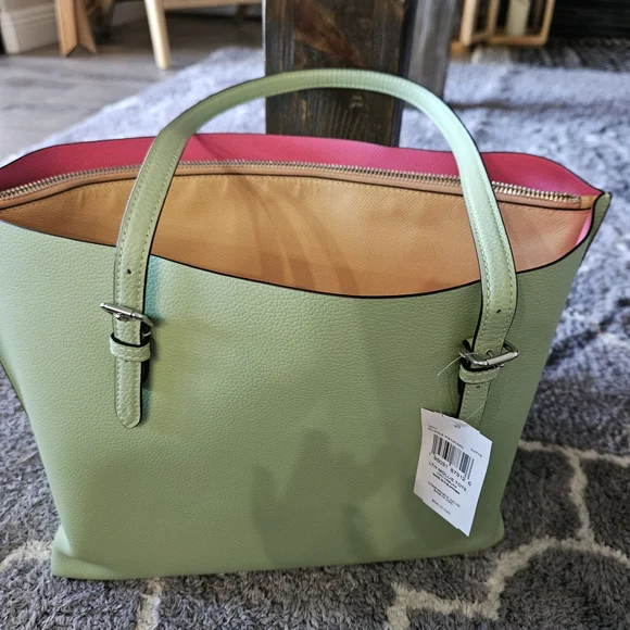 Coach Leather Tote — Mint Exterior with Pink Interior - Picture 8 of 10
